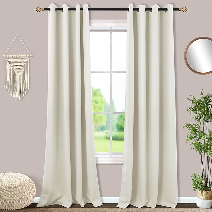 Mrs.Naturall Cream Curtains 96 Inches Long for Living Room 2 Panels Set,Blackout Boho Grommet Room Darkening Drapes,Off White Ivory