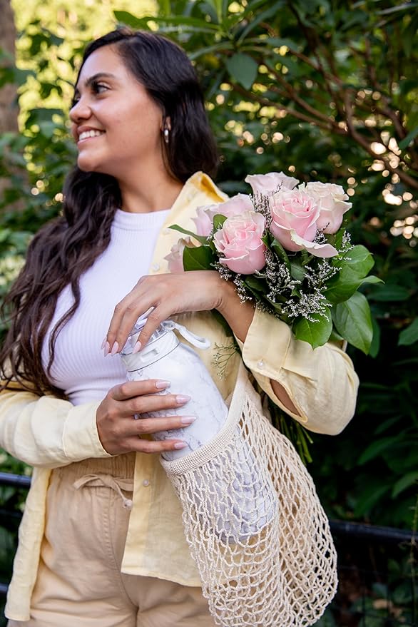 Ello Cooper 22oz Stainless Steel Water Bottle with Straw and Carry Handle, Double Walled and Vacuum Insulated Metal, Leak Proof Locking Lid with Soft Silicone Spout, Reusable, BPA Free, White Marble