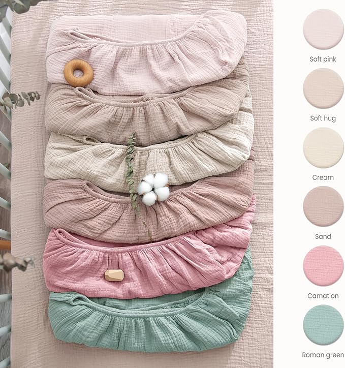 Lulumoon Muslin Crib Sheet Fitted Crib Mattress Sheet for Boys and Girls, 28"x 52" Sand