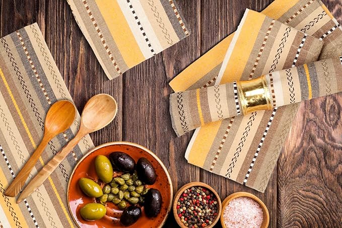 Cloth Napkins,Cotton Napkins,Dinner Napkins Cloth,Dinner Napkins,Cloth Napkins Set of 12 Cotton,Napkins Cloth,Cloth Napkins Cotton,Cotton Dinner Napkins, Salsa Stripe Napkins 18x18 Beige Multi