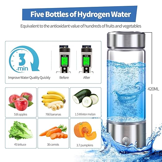 Hydrogen Water Bottle, Hydrogen Water Bottle Generator with SPE PEM Technology Water Ionizer,Portable Rechargeable 3 Min Quick Electrolysis - Suitable for Home, Office, Travel, Exercise, Gift for Love
