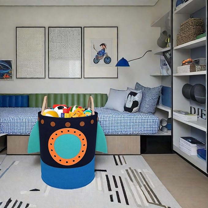 Laundry Hamper Large Rocket kids laundry basket with Carry Handle. Ideal for Toy Storage, Kids Laundry Hamper, Boys Hamper, Baby Laundry basket,Girls hampers for bedroom,Decor