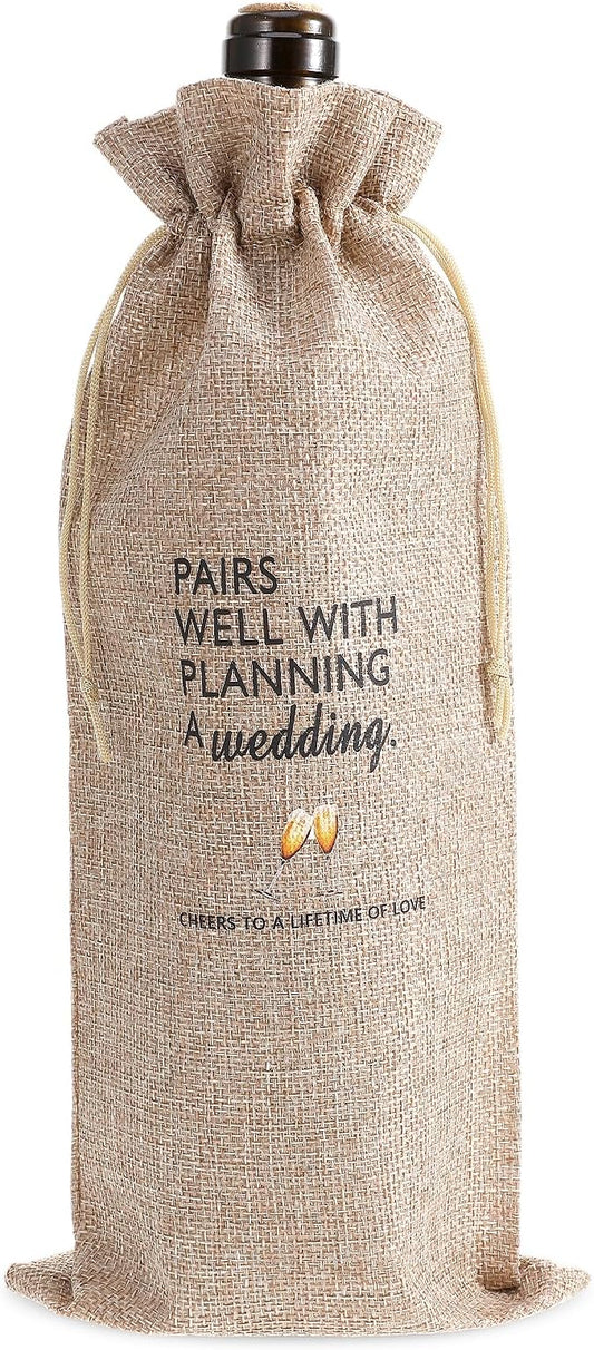 Wedding Wine Bag, Engagement Gifts Wine Bag, Bridal Shower Gifts for Newlyweds Cotton Linen Wine Bag With Drawstring Ideas Wine Bottle Bag for Wedding Planner Couples Bachelorette Party