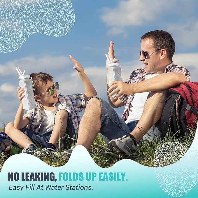 Collapsible Travel Water Bottles, Food Grade BPA Free Silicone Foldable Water Bottle, Leakproof Portable Expandable Water Bottles for Traveling, Camping, Hiking, Cycling & Sports Outdoor 620ml(2 Pack)