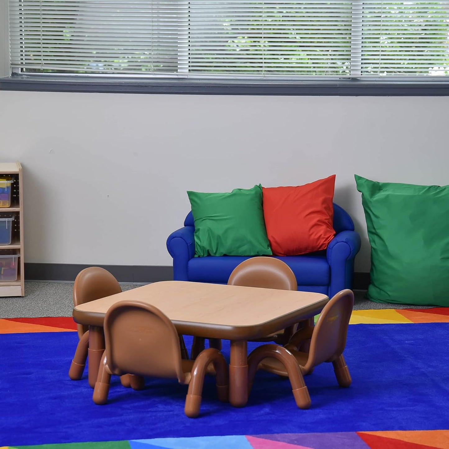 Children’s Factory Baseline Toddler Square Table and Chairs Set, Natural Wood – Includes One 30”, 12” High Square Table and Four 5” High Chairs – Durable, Lightweight, Easy to Move