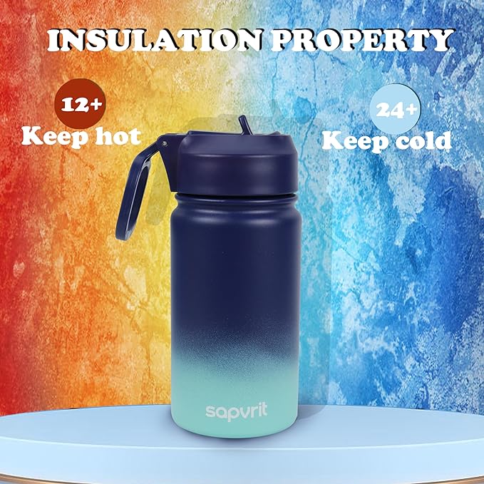 Kids Water Bottle, 16OZ Water Bottles Kids with Straw, Stainless Steel Vacuum Double Wall Insulated cup, Kids Water Bottle for School, Gifts for Boys (GREEN PINK, 16OZ)