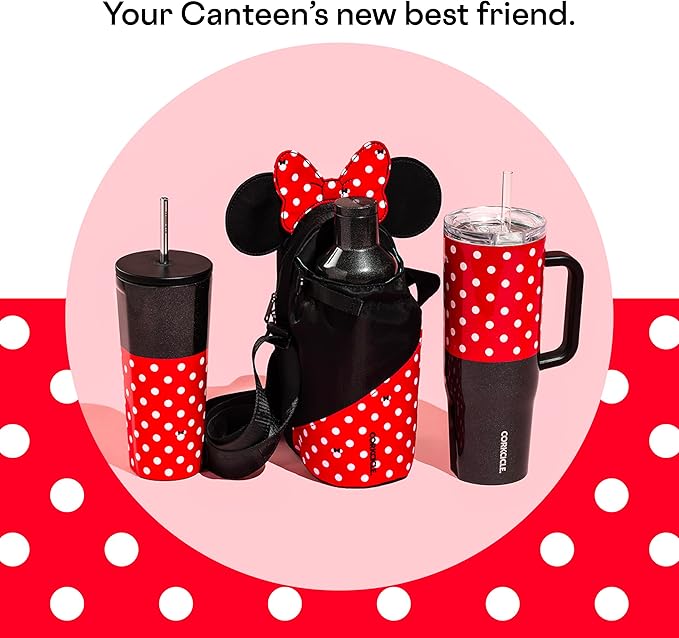 Corkcicle x Disney Minnie Mouse Crossbody Water Bottle Sling Bag, Polka Dot Red, Fits 16-40 oz Tumbler – Secure Items in Water Bottle Holder with Strap