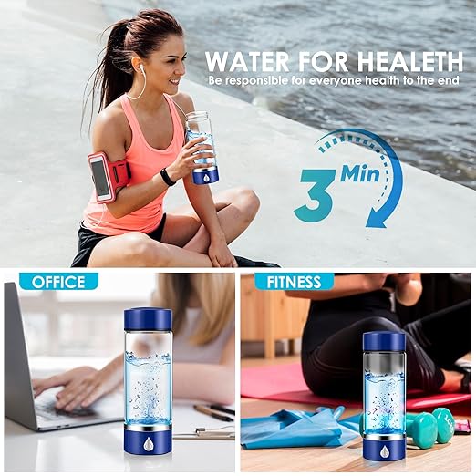 Hydrogen Water Bottle with PEM SPE Technology - 2024 for Men Women - A Portable Rechargeable Hydrogen Water Generator with Gift Box, Hydrogen Water Ionizer Machine for Home Office Travel (Blue)