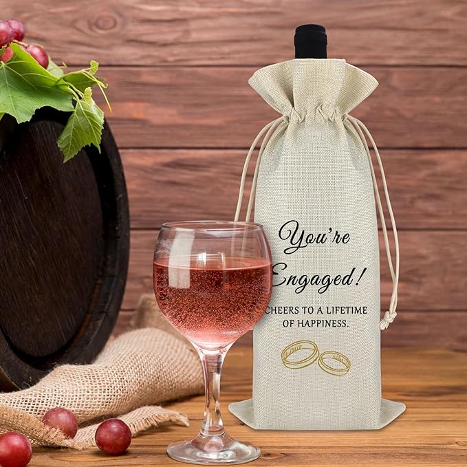 Engaged Gift Engagement Gifts Wine Bag Engagement Gifts for Couples Boyfriend Girlfriend Newly Proposal Wine Wrap Wedding Gift for Daughter Friends Reusable Burlap Wine Bag Friendship Christmas Gift