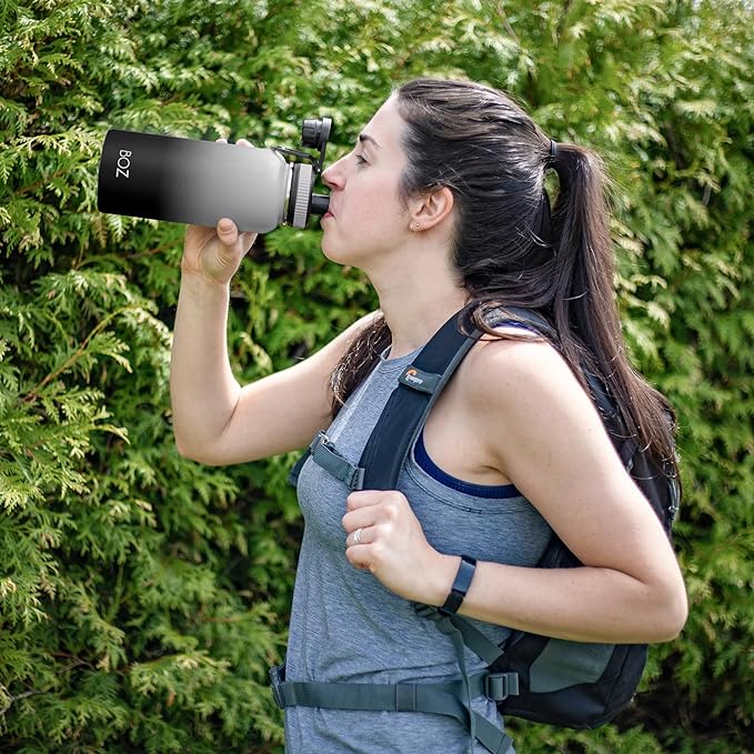 BOZ Stainless Steel Water Bottle - Vaccum Insulated Water Bottle 32 Oz - Wide Mouth BPA Free Sport Water Bottle for Gym with Spout Lid - Thermal Hot & Cold 1 Litre Gradient Black Waterbottle