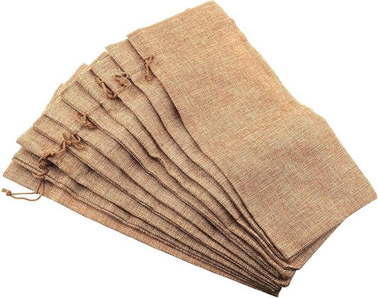 E-outstanding 10PCS Burlap Wine Bags Drawstring Dust-proof Hemp Red Wine Bag Hessian Cloth Bottom Gift Bags for Holiday Giving Blind Taste Party