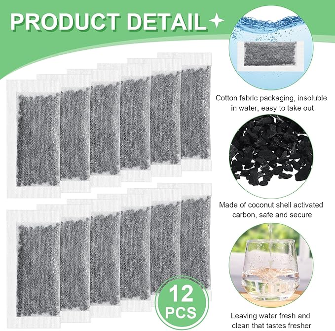 Lounsweer 12 Packs Replacement Activated Charcoal Distiller Filters Coconut Husk Activated Carbon Filter Sachets Compatible with Countertop Water Distiller Models