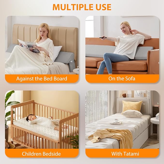 King Bed Wedge Pillow for Headboard, Bed Gap Filler, Mattress Gap Filler King, Fill The Gap (0-7") Between Headboard and Mattress (Grey, 76"x10"x6")