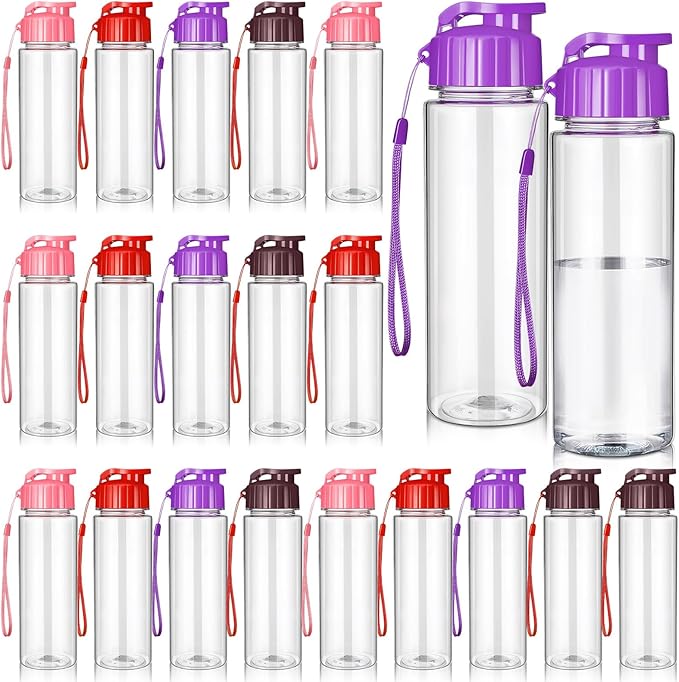 Mifoci 20 Pieces Water Bottle Bulk Plastic Water Bottles Bulk Gym Sports Adults Reusable Large Water Bottles with Leak Proof Flip Top for Party Outdoor(17 oz,Vibrant Color)