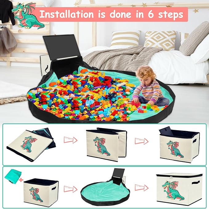 homyfort Toy Storage Organizer & Play Mat - Large Toy Storage Box Basket Bin for Kids Boys Girls Building Bricks/Blocks, Nursery, Playroom (Beige)