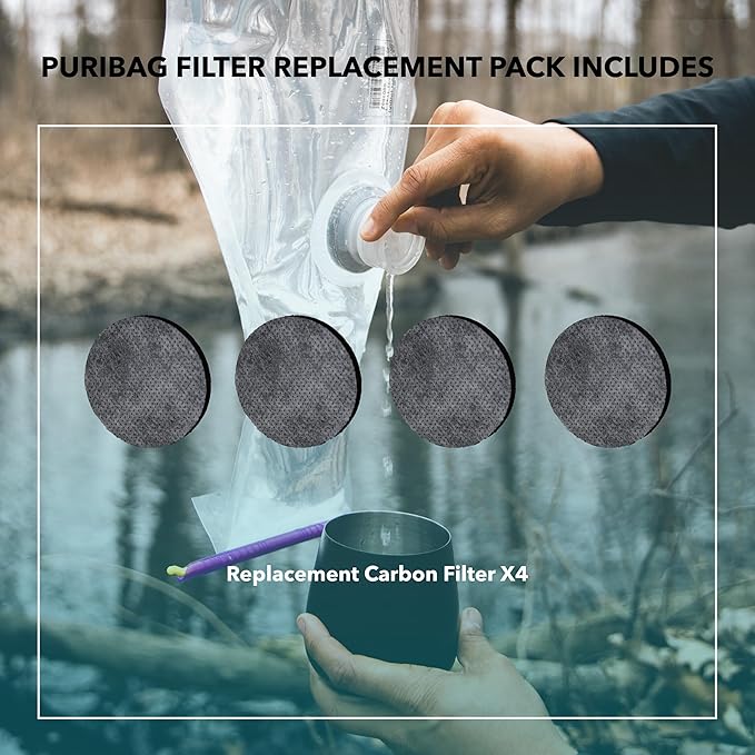 Filter Replacement Pack- Pack of 4 Replacement Filters for the Puribag: Activated Carbon Filter Membrane for Powerful Filtration and Optimal Water Quality