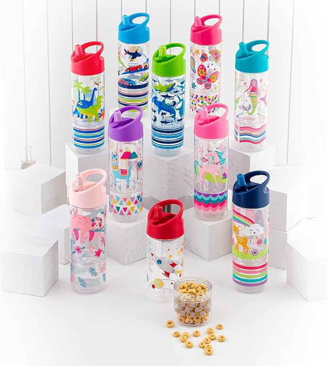 Stephen Joseph, Kids Sip and Snack Water Bottle, 12 oz Tritan BPA Free, Drink and Snack Water Bottle for Girls & Boys, Back to School Water Bottle, Dino