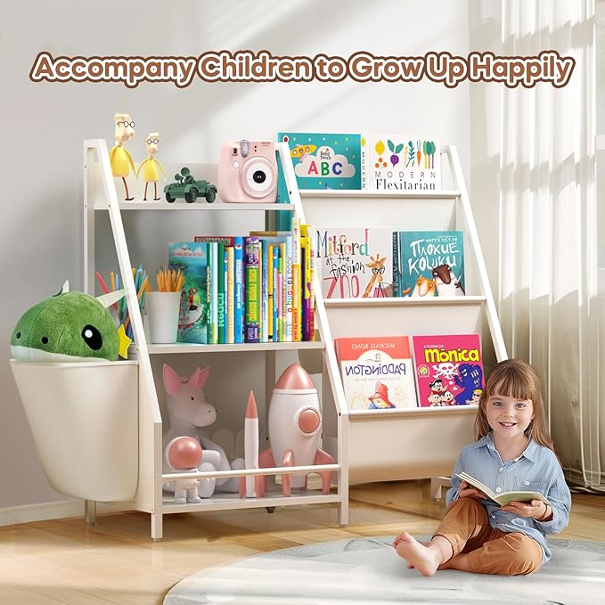 Kids Bookshelf and Toy Storage, Montessori Toddler Bookshelf for Kids, Baby Bookcase Toy Storage Organizer for Kids Rooms, Playroom, Bedroom, Nursery