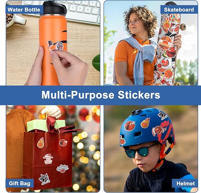 Basketball Gifts for 8-12 Boys Girls,Basketball Water Bottles and 50PCS Stickers Dirp Stuff for Player Kid(18OZ)