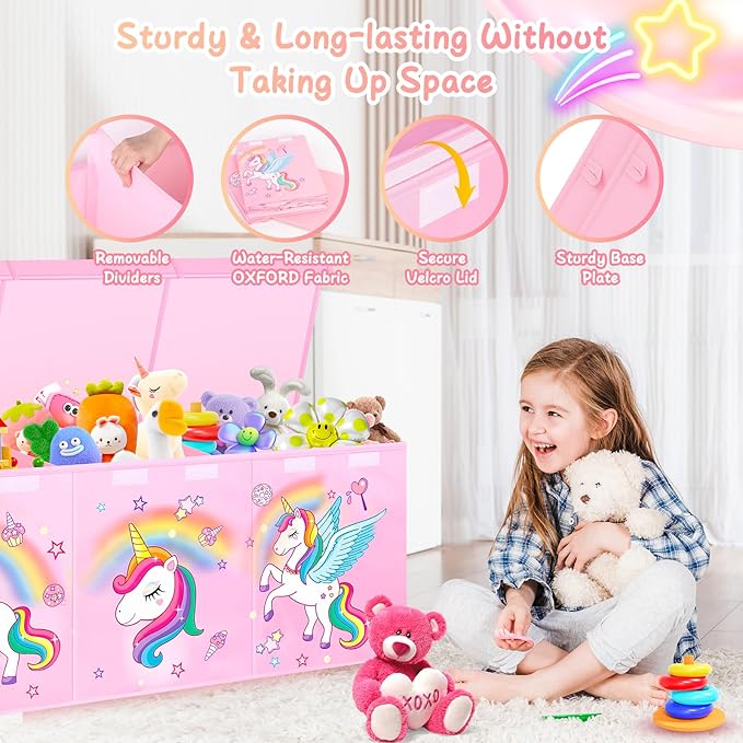 Extra Large Toy Chest, Collapsible Sturdy Toy Storage Organizer with Lids, 41"X14"X16"Large Kids Toy Box Chest, Kids Storage Bins Basket for Girls, Boys, Kids, Nursery, Playroom, Pink