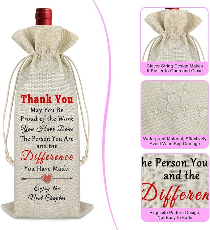 New Chapter Wine Bag Retirement Gift Thank You Gift for Coworker Appreciation Gift for Women Men Farewell Going Away Gifts Ideas for Colleague Friends Boss Teacher Drawstring Burlap Party Decorations