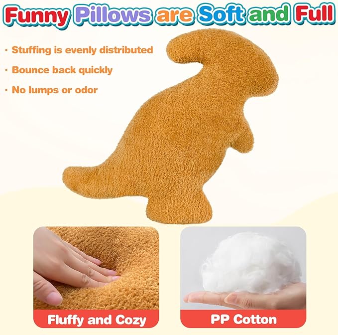 Dino Nugget Pillow, Dinosaur Chicken Nuggets Plush Funny Birthday Gifts for Teen Boys Girls, Fun Pillows are Cute Dinosaur Gifts for Kids and Adults (Large, Parasaurolophus)