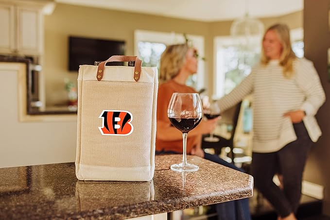 PICNIC TIME NFL Pinot - Jute 2 Bottle Insulated Wine Bag - Wine Tote Bag - Wine Gift Bag, (Beige)
