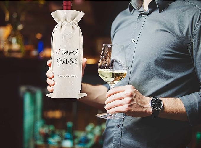 Beyond Grateful Wine Gift Bag,Thank You Gifts for Colleagues,Friends,Employee,Bosses,Gift for Encouragement,Appreciation Gifts,Retirement Gift Bag,Reusable Wine Bags With Drawstring,L41