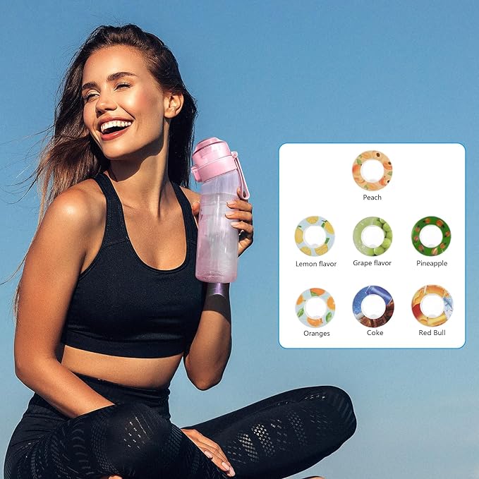 Water Bottle with 7Pcs Air Flavor Pods, Air Bottle Pods Water Bottle, Flavor Caps with Water Bottle, Fruit Scent Pods for Outdoor Sport(Pink-7 Pods)