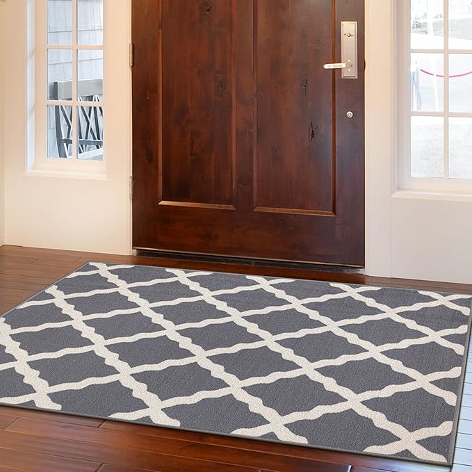 Ottomanson Glamour Collection Non-Slip Rubberback Moroccan Trellis Design 5x7 Indoor Area Rug, 5' x 6'6", Gray