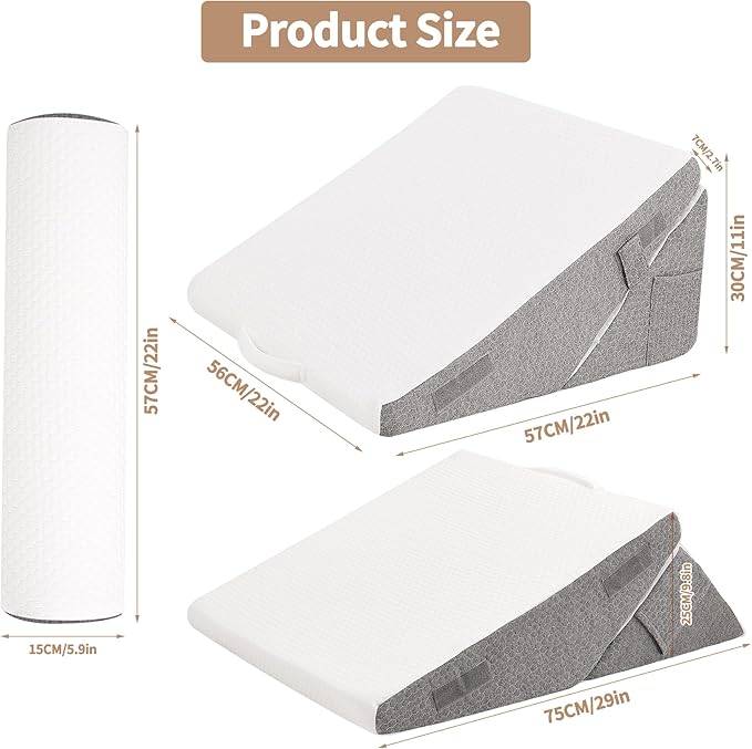 Wedge Pillow for Sleeping, 4PCS Bed Pillow for Side Sleeping, L29 x H22 Body Pillow with Memory Foam, Pocket Included