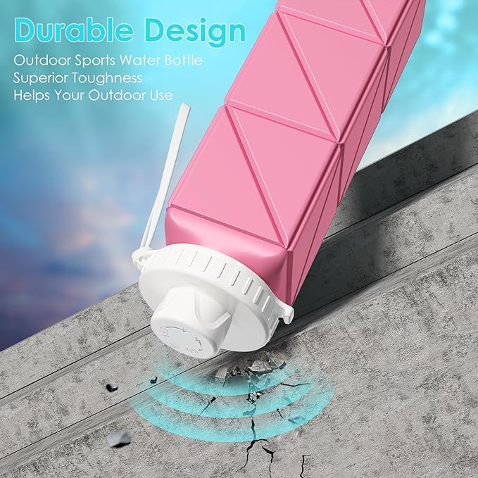 Collapsible Water Bottles,BPA-Free Leak-Proof Silicone Foldable Water Bottle Cup 20.6oz,Durable Lightweight Bottle for Gym Travel Camping Hiking Running (Pink)