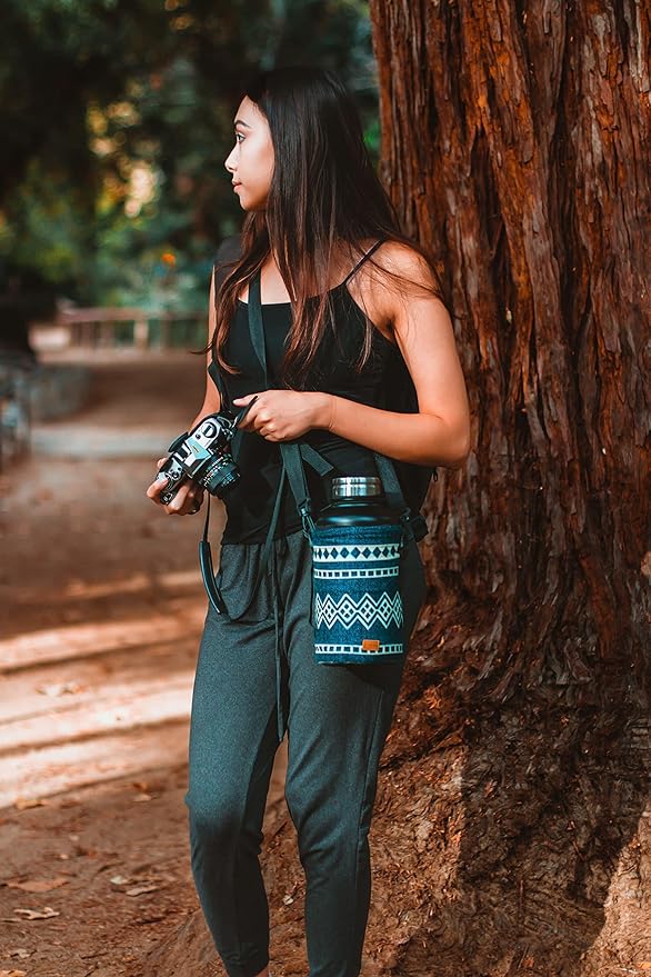 Water Bottle Holder w/Strap | Bottle Sleeve Carrier for Walking, Backpacking | Hydro and Iron Flask Sling Bag | Bottle Protector for Beer Water Coffee Wine | Camping Accessories (32 oz, Laguna Blue)