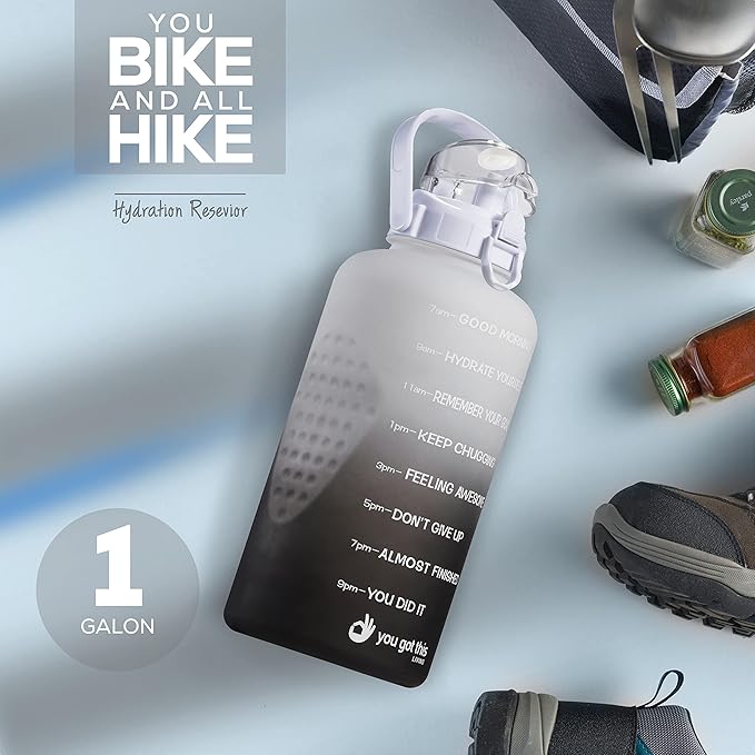 Motivational Water Bottle with Straw & Handle,One Gallon Water Bottle 128 oz/3.8L,Reusable Water Jug, Achieve All-Day Hydration SpillProof, BPA FREE