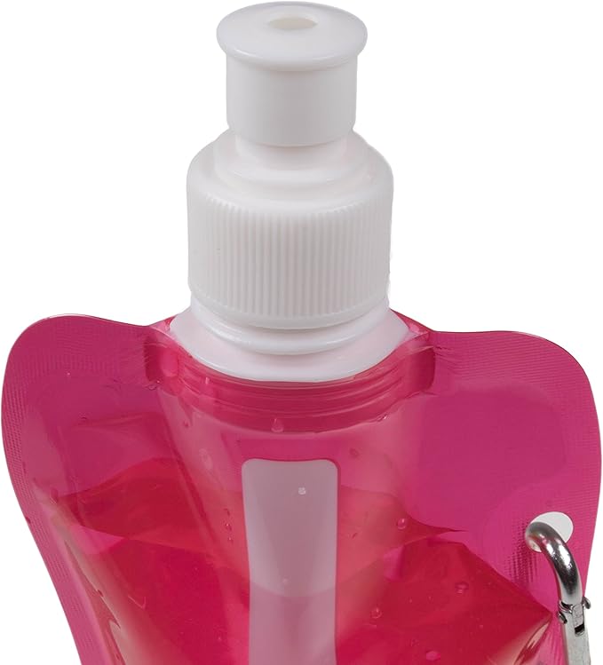 Clever Creations Collapsible Sports Water Bottle 3 Pack, Foldable Leak Proof Travel Bottles for Camping and Hiking, 480 mL Capacity, Purple, Yellow, and Pink