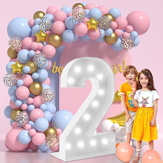 4FT Marquee Light Up Numbers Marquee Numbers 2, Choose Your Color, NO Glue Gun Needed, Birthday Decorations for Him & Her for Girl & Boys