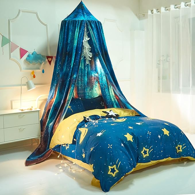 Mengersi Blue Bed Canopy for Boys, Canopy for Bed Indoor Outdoor Castle Hanging House Decoration Reading Nook (Blue)