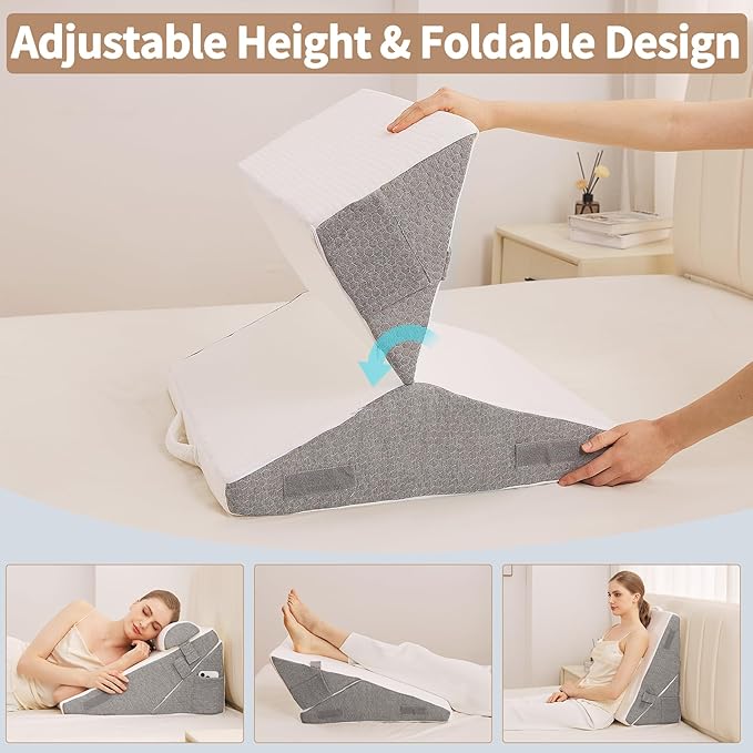 Wedge Pillow for Sleeping, 3PCS Bed Pillow for Side Sleeping, L29 x H22 Body Pillow with Memory Foam, Pocket Included