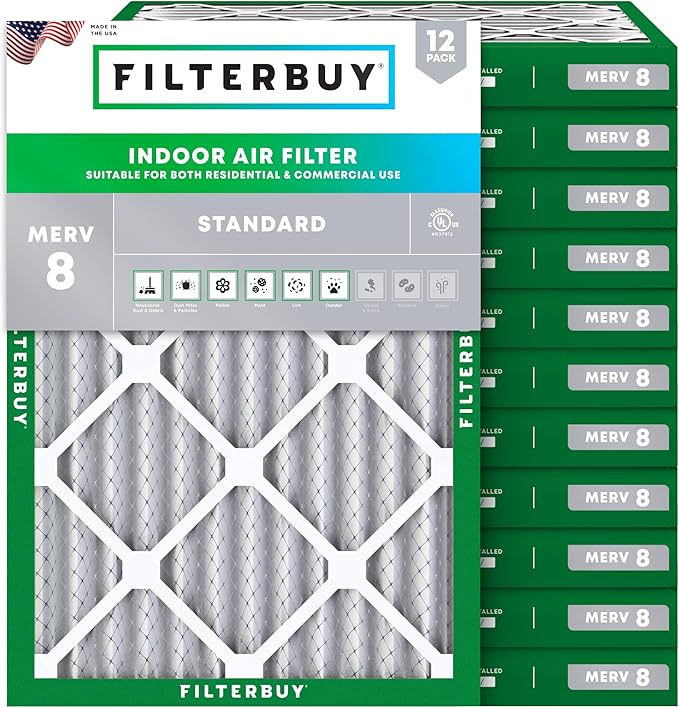 Filterbuy 24x28x2 Air Filter MERV 8 Dust Defense (12-Pack), Pleated HVAC AC Furnace Air Filters Replacement (Actual Size: 23.50 x 27.50 x 1.75 Inches)
