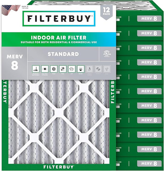 Filterbuy 24x28x2 Air Filter MERV 8 Dust Defense (12-Pack), Pleated HVAC AC Furnace Air Filters Replacement (Actual Size: 23.50 x 27.50 x 1.75 Inches)
