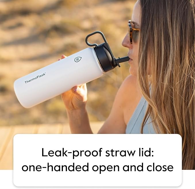 ThermoFlask 24 oz Double Wall Vacuum Insulated Stainless Steel 2-Pack of Water Bottles, Black/Malachite