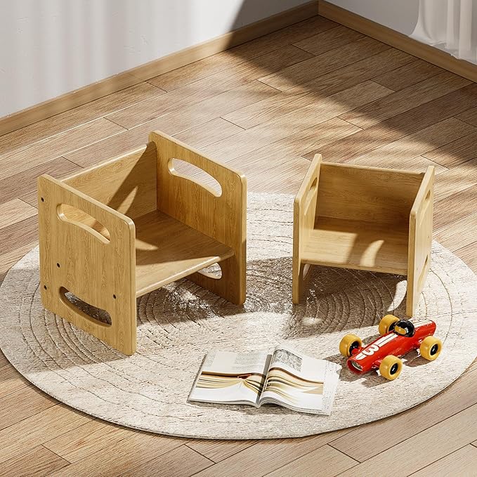 Montessori Weaning Table and Chair Set, Real Hardwood Toddler Table and Chairs Set, for Toddler Reading, Activity, Playing, Snack Time, Step Stool, 1-3 Year Old Kids Montessori Furniture
