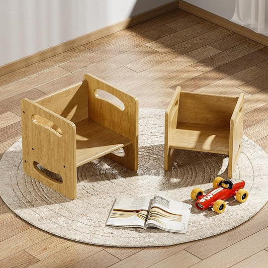 Montessori Weaning Table and Chair Set, Real Hardwood Toddler Table and Chairs Set, for Toddler Reading, Activity, Playing, Snack Time, Step Stool, 1-3 Year Old Kids Montessori Furniture