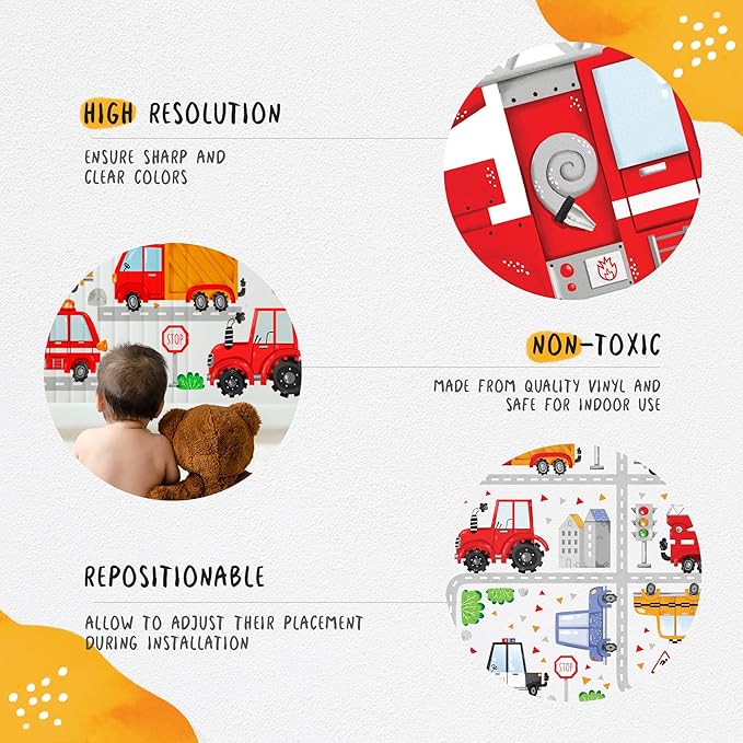 Car Wall Decals for Kids by Lipastick - Transports Wall Stickers Peel and Stick Truck Stickers - Wall Decals for Boys Kids Baby Room - Construction Cars City Wall Decor Removable S Size