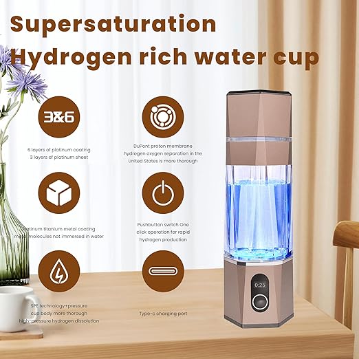 Portablely Hydrogen Generator Water Bottle,Drinking Hydrogen Water Generator, Hydrogen Rich water Generator bottle for Outdoor Sports（champagne, zbfC1champagne