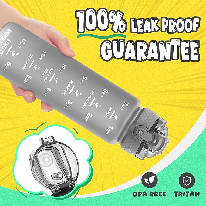 OLDLEY Kids Water Bottle for School, 17 oz (2 lids) BPA-Free Reusable Leak-proof Durable Tritan Plastic Water Bottles with Straw & Chug Lids, Anti-dust Spout Cover (Grey)