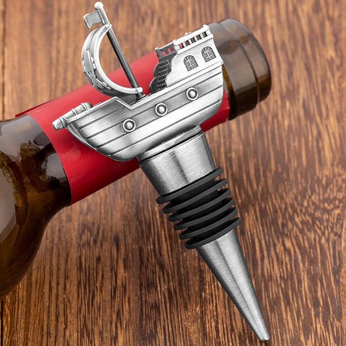 LKKCHER Pirate Ship Wine Stopper, Wine Gifts for Men Warship Battleship Lovers, Nautical Bottle Stoppers for Wine Champagne, Birthday Gifts, Wine Saver, Wine Accessories