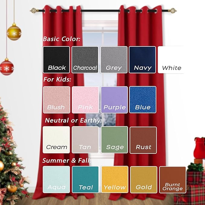 Mrs.Naturall Red Curtains for Bedroom 84 Inch Length 2 Panels Set Blackout Grommet Window Black Out Luxury Curtains for Living Room 84 Inches Long,Rose Colored