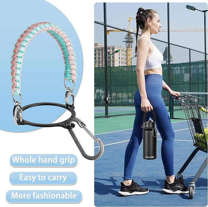 32 oz Insulated Water Bottle with Paracord Handles & Strap, 2 Lids(Straw Lid&Spout Lid), Stainless Steel Reusable Wide Mouth Metal Water Bottle With Straw, Double Walled, Thermo Mug(Rubber Pink)