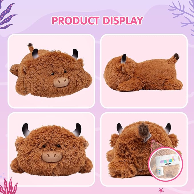 Cute Cow Plush Pillow, Kawaii Plushies Highland Cow Stuffed Toys, Squishy Plushies, Cuddle Plush Pillow for Boys & Girls